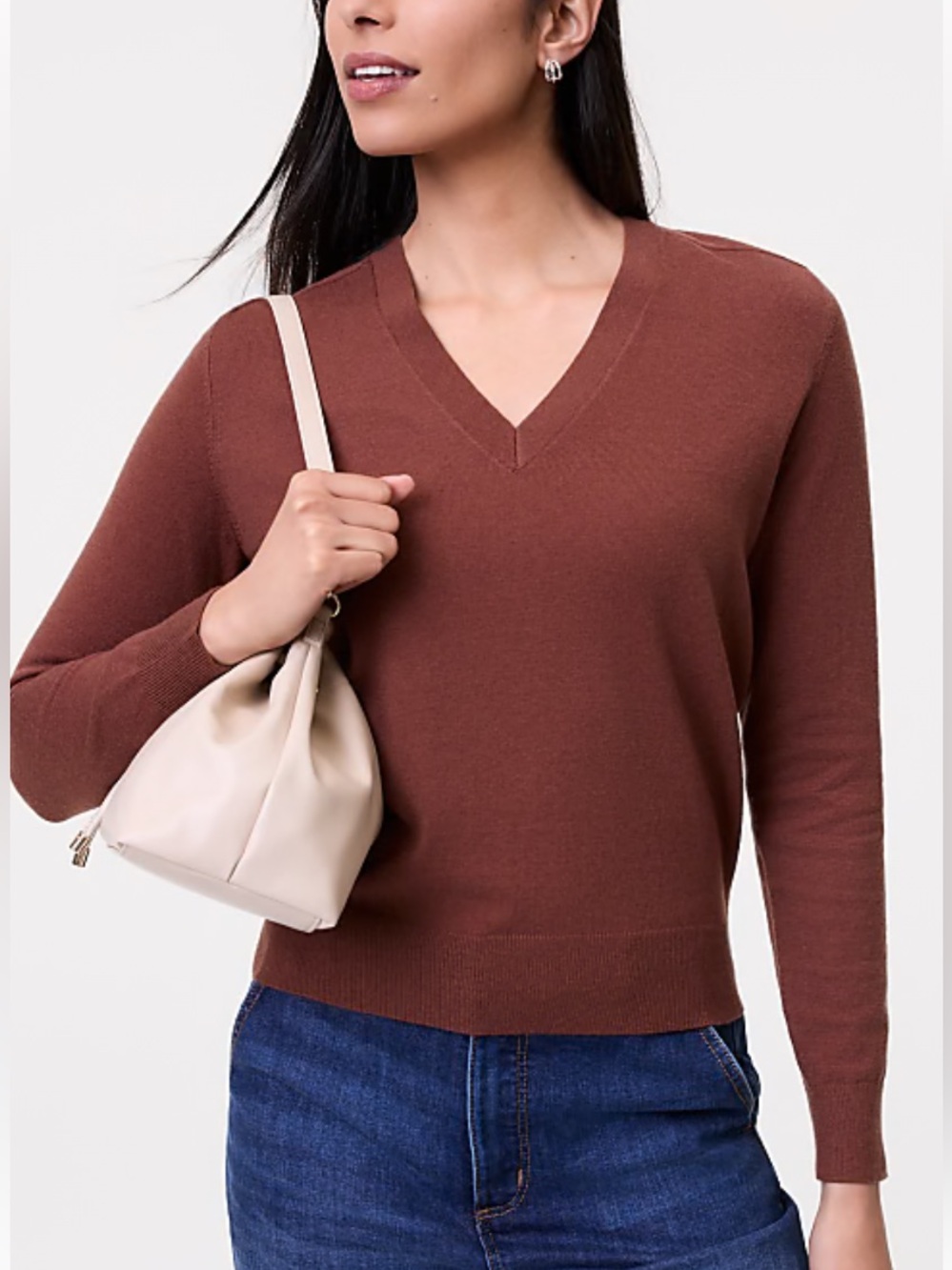 Ann Taylor Brown VNeck Pull Over Sweater Long Sleeve NWT Medium